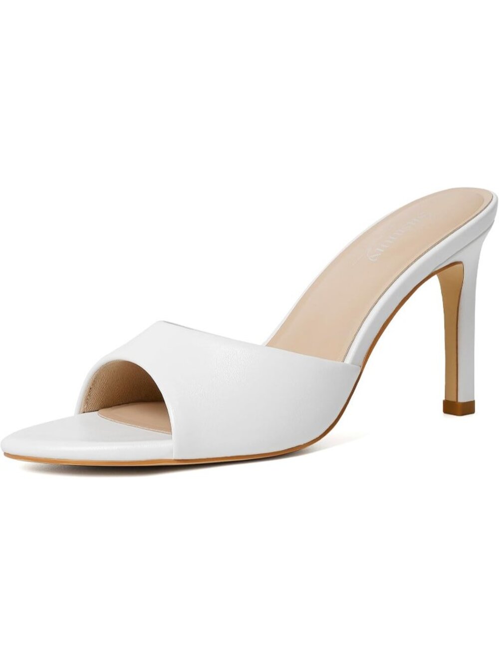 Women's White Mule High Heels Pointed Open Toe Sexy Slip on Casual Dressy Shoes